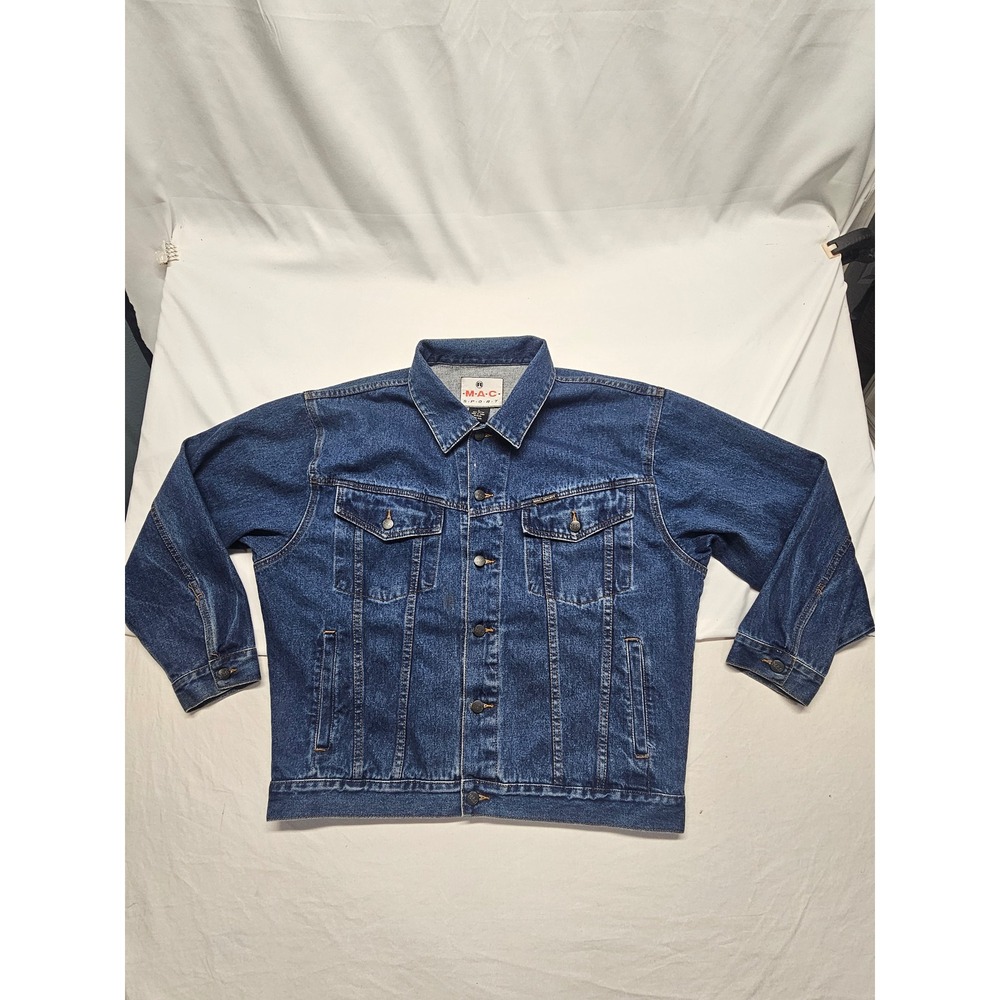MAC Sport Mens Denim Jacket Blue Cotton Trucker Jacket Size Large RN 65305